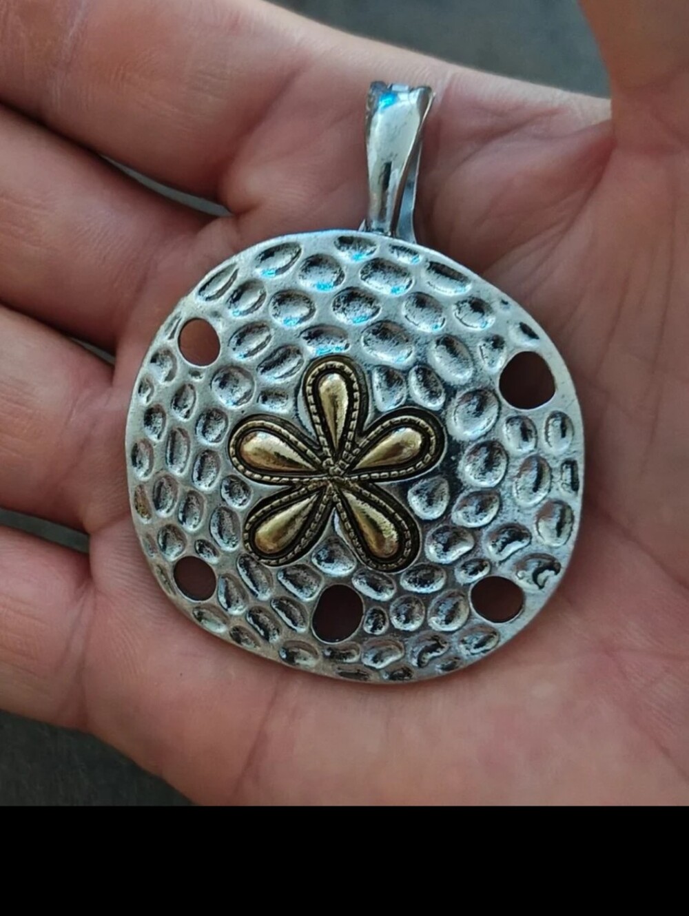 Beautiful Vintage 1970s Marked RMN (Roman) Sand Dollar Two Tone Large Pendant